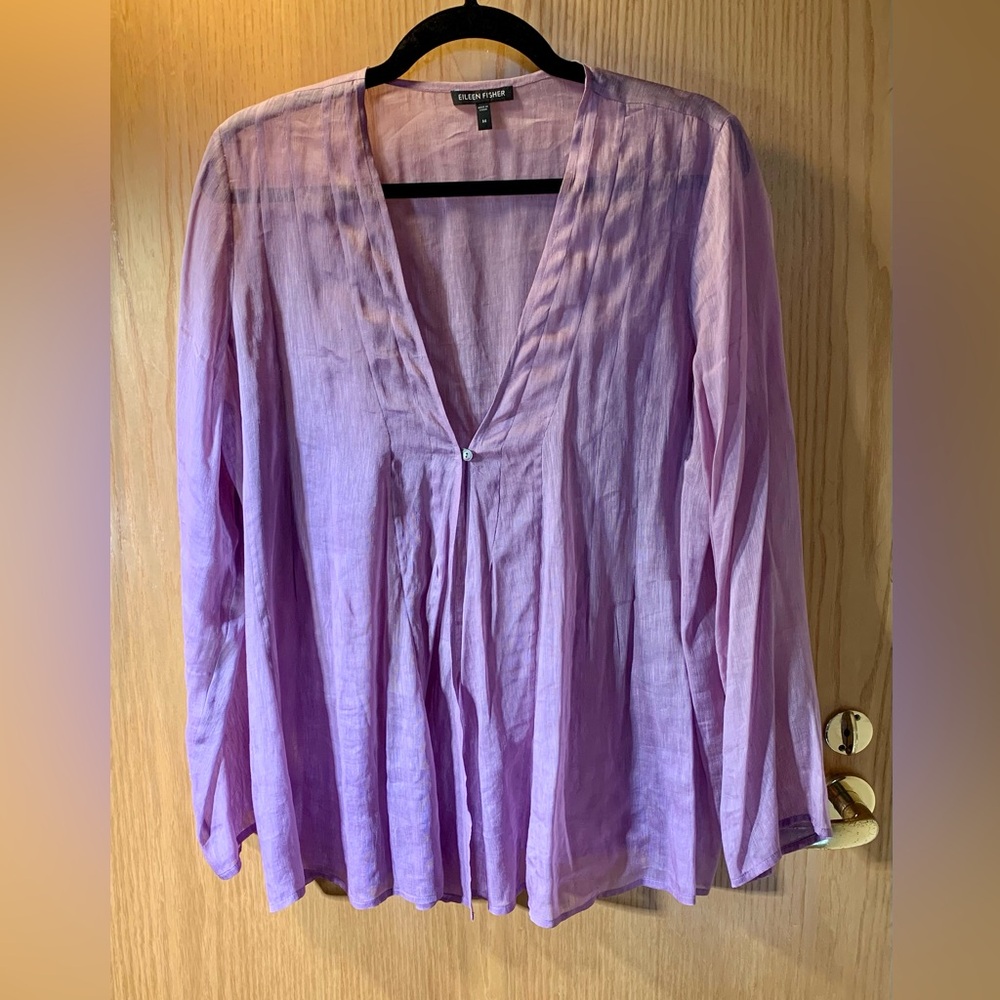 Eileen Fisher Linen/Silk Sheer Lilac Blouse - One Button - Size M